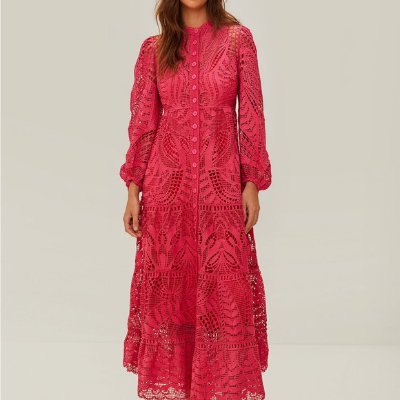 FARM Rio Dresses & Skirts - FARM Rio Pink Guipire Lace Maxi Dress